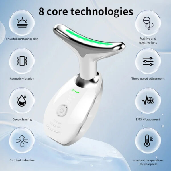 Neck Face Beauty Device Colorful LED Photon Therapy Skin Tighten Reduce Double Chin Anti Wrinkle Remove Lifting Massager - Image 3