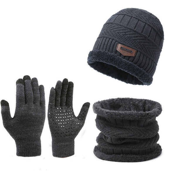 Men's Winter Scarf Gloves Three-piece Set Fleece-lined Warm Knitted Hat - Image 2