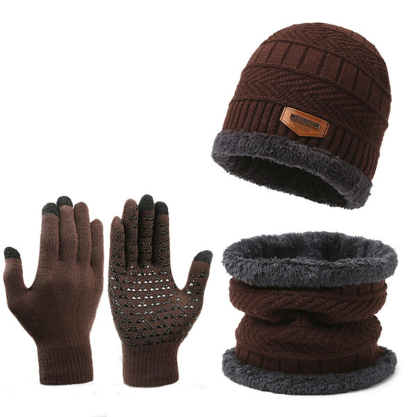 Men's Winter Scarf Gloves Three-piece Set Fleece-lined Warm Knitted Hat - Image 5