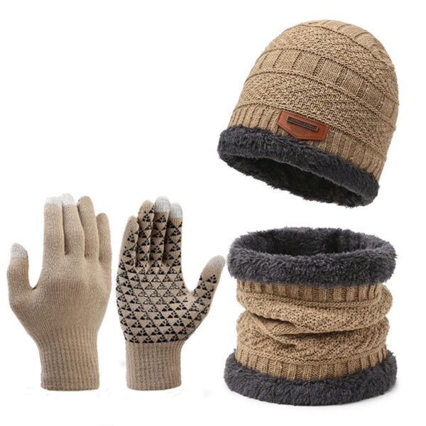 Men's Winter Scarf Gloves Three-piece Set Fleece-lined Warm Knitted Hat - Image 6
