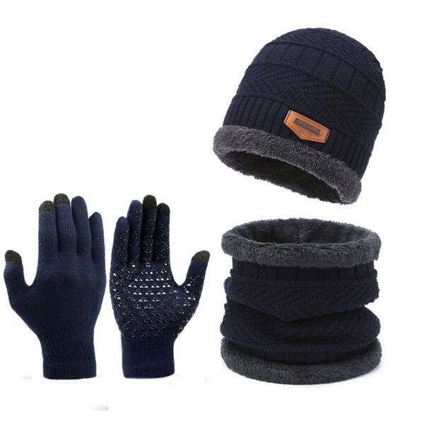 Men's Winter Scarf Gloves Three-piece Set Fleece-lined Warm Knitted Hat - Image 3