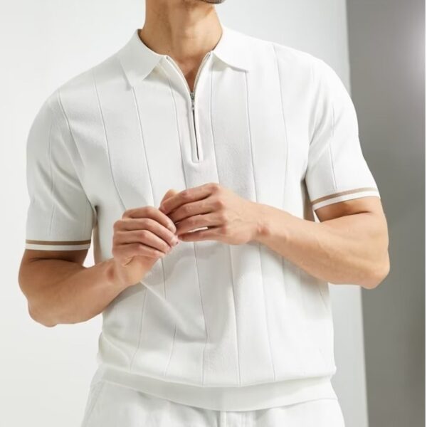 Fashion Short-sleeved Polo Shirt Summer Lapel Zipper T-shirt Tops Mens Clothing - Image 2