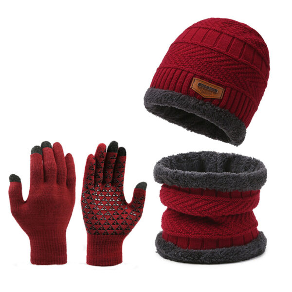 Men's Winter Scarf Gloves Three-piece Set Fleece-lined Warm Knitted Hat - Image 4