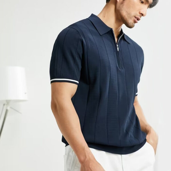 Fashion Short-sleeved Polo Shirt Summer Lapel Zipper T-shirt Tops Mens Clothing - Image 3